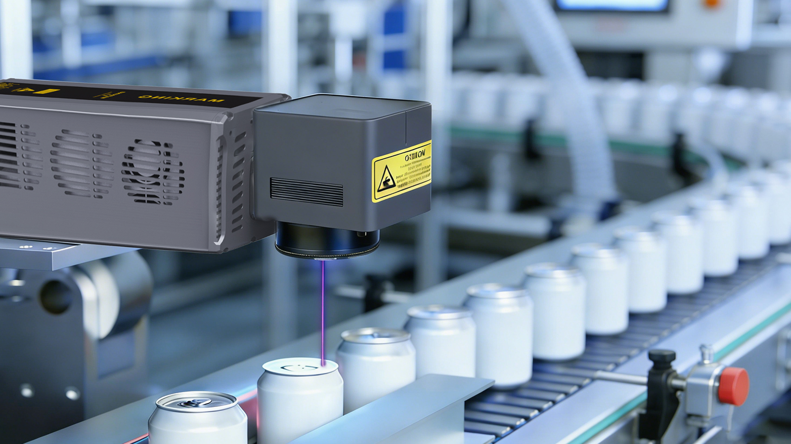 NAXJET Fiber laser marking machine printing QR code on aluminum cans