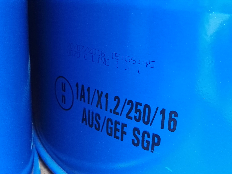 Coated metal bucket high resolution inkjet print coding Coated metal bucket high resolution inkjet print coding