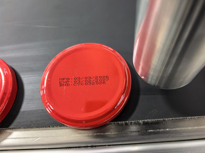 industrial continuous inkjet printing machine printing MFG EXP BND date code on metal cover industrial continuous inkjet printing machine printing MFG EXP BND date code on metal cover
